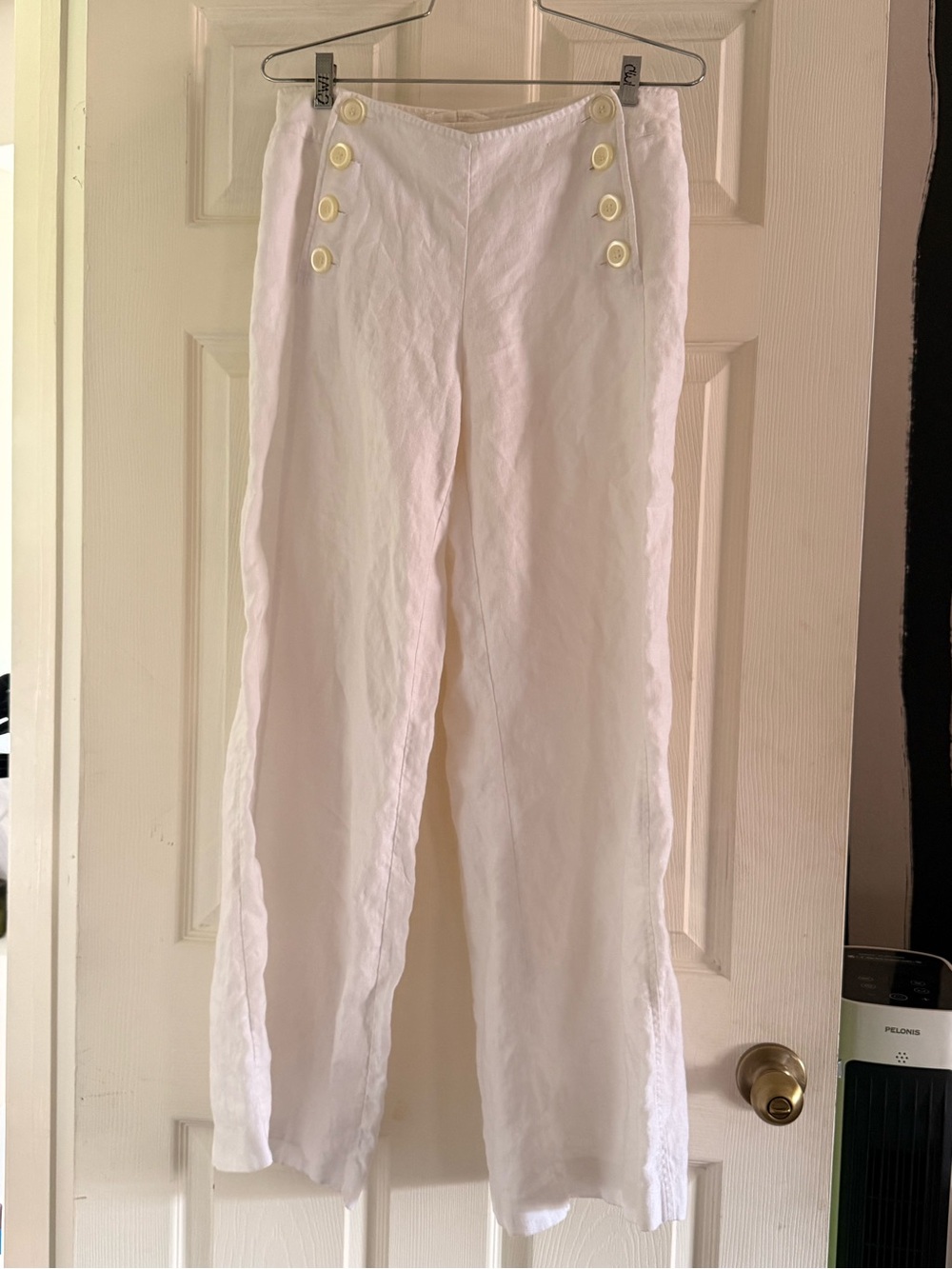 H&M White Wide Leg Linen Pants with Decorative Buttons